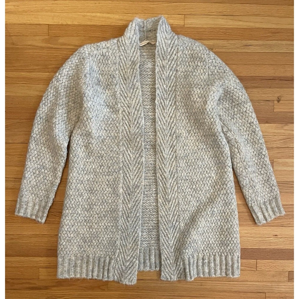 Soft Surrounding Cardigan‎ Sz S Blue/Gray Herringbone Weave Wool Blend Cozy